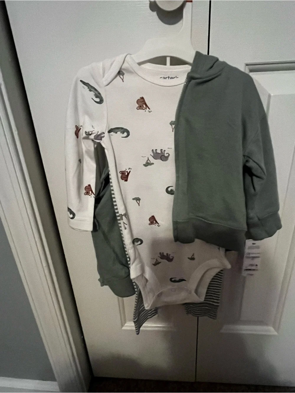 Carter's Green Zip-Up Hooded Sweatshirt Set 9 Months